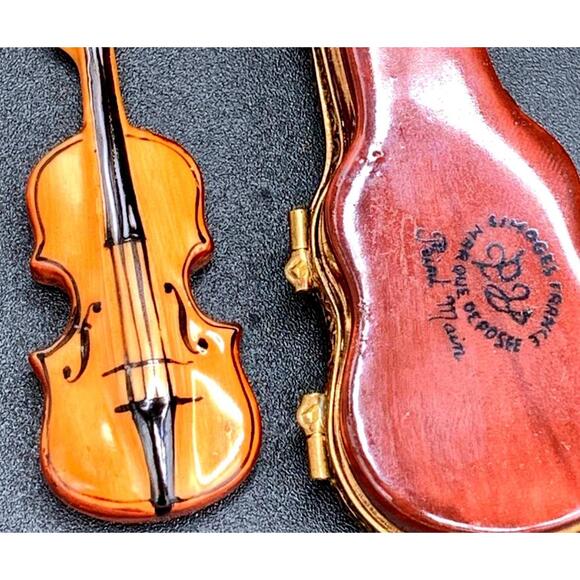 Authentic Rochard Limoges Violin Trinket Box Peint Main Porcelain France - Picture 5 of 6
